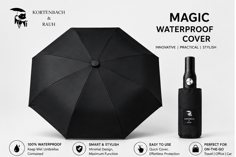 Smart Waterproof Umbrella with Hidden Cover, Premium Compact Waterproof – No-Drip Cover
