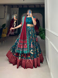 Designer Semi-Stitched Tussar Silk Lehenga Choli | Printed Blouse & Matching Dupatta | Elegant for Wedding, Festival, Reception & Party