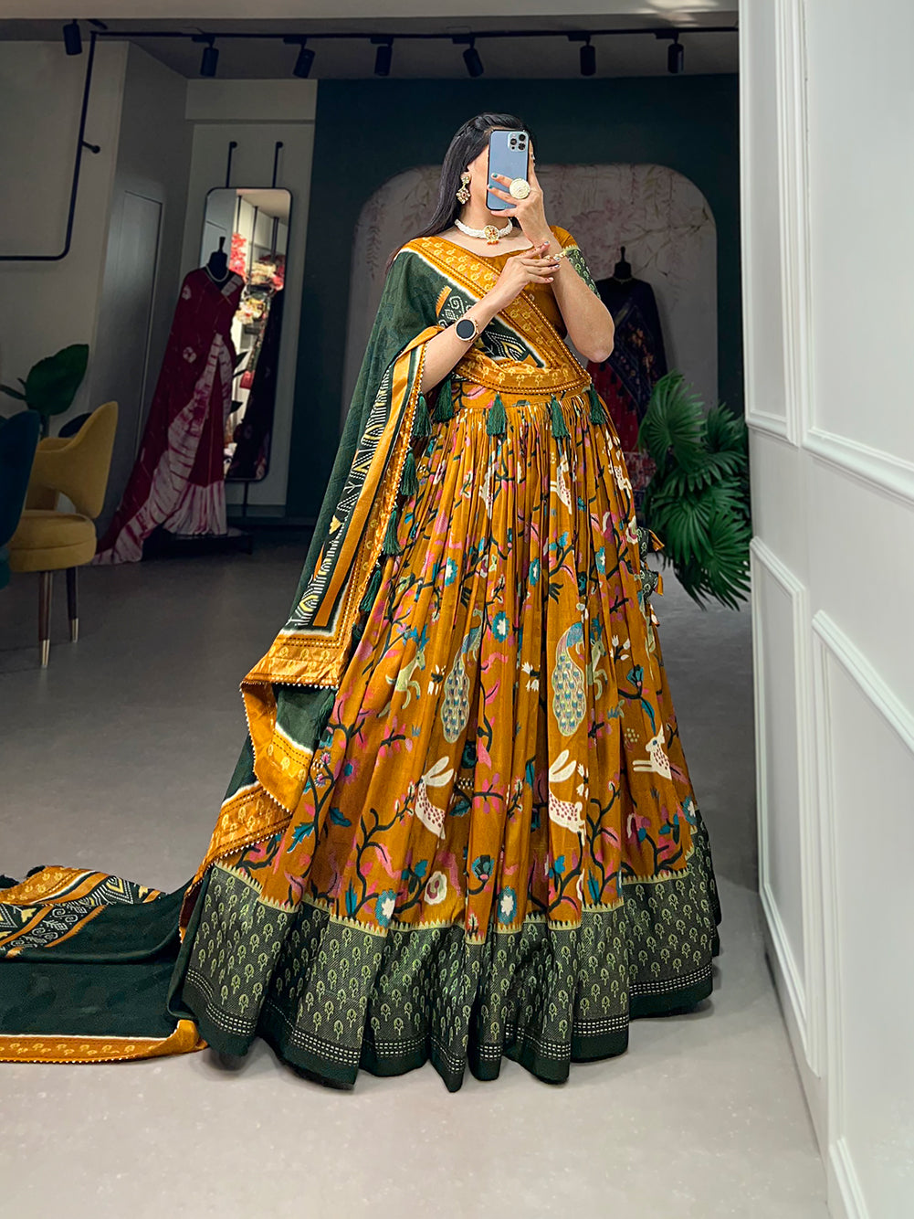 Designer Semi-Stitched Tussar Silk Lehenga Choli | Printed Blouse & Matching Dupatta | Elegant for Wedding, Festival, Reception & Party