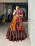 Designer Semi-Stitched Tussar Silk Lehenga Choli | Printed Blouse & Matching Dupatta | Elegant for Wedding, Festival, Reception & Party