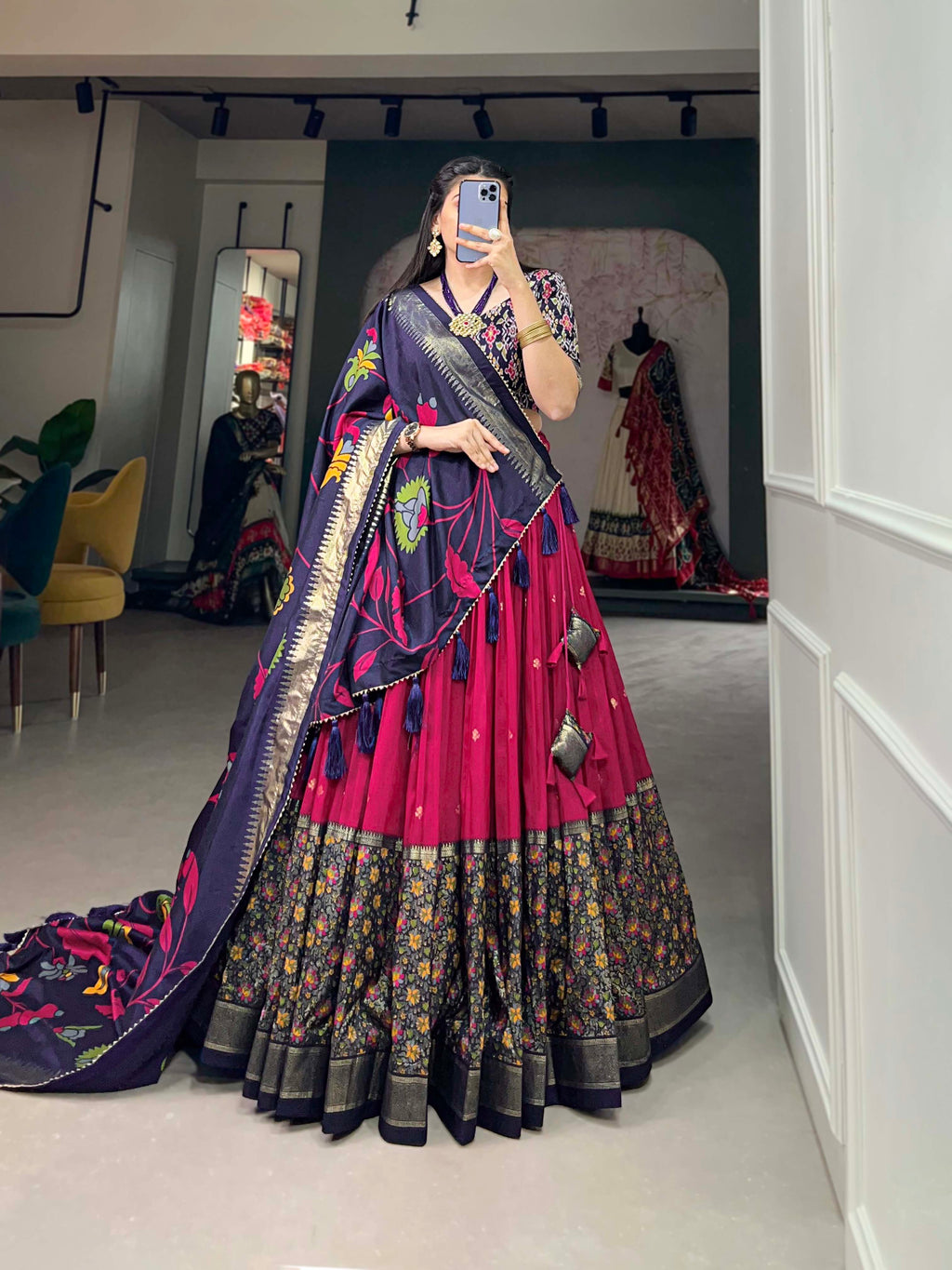 Designer Semi-Stitched Tussar Silk Lehenga Choli | Printed Blouse & Matching Dupatta | Elegant for Wedding, Festival, Reception & Party