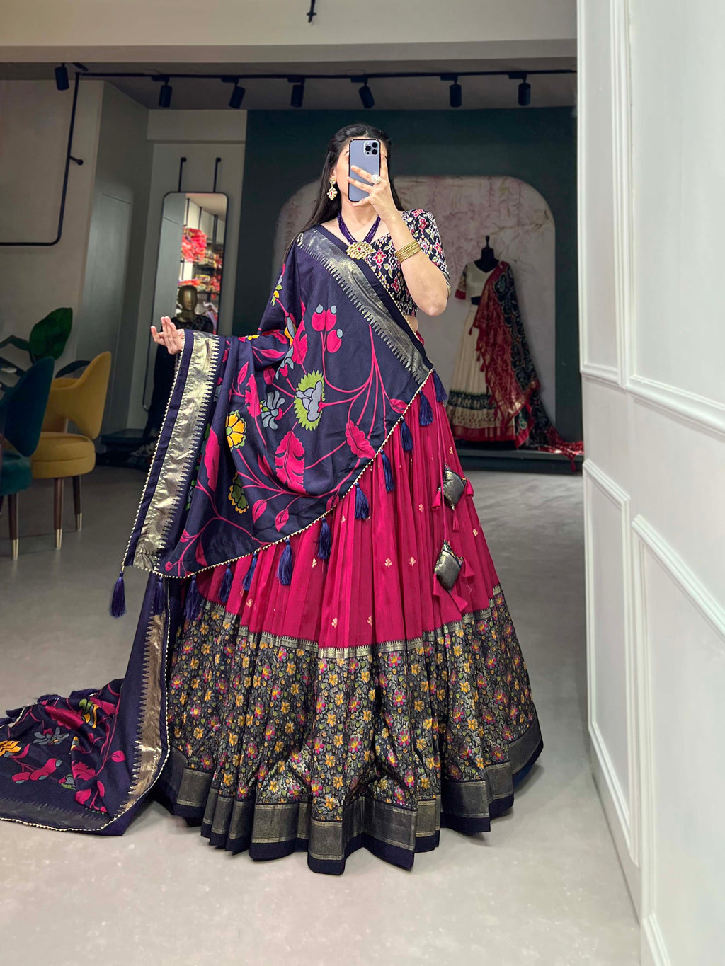Designer Semi-Stitched Tussar Silk Lehenga Choli | Printed Blouse & Matching Dupatta | Elegant for Wedding, Festival, Reception & Party