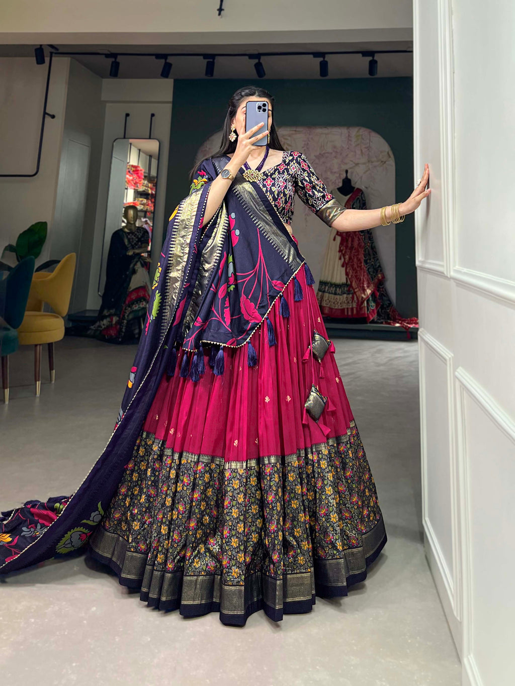 Designer Semi-Stitched Tussar Silk Lehenga Choli | Printed Blouse & Matching Dupatta | Elegant for Wedding, Festival, Reception & Party
