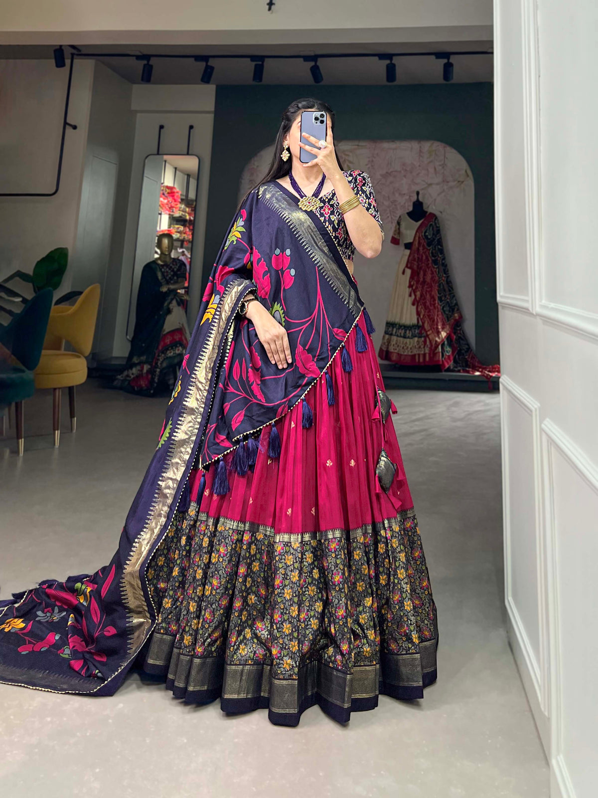 Designer Semi-Stitched Tussar Silk Lehenga Choli | Printed Blouse & Matching Dupatta | Elegant for Wedding, Festival, Reception & Party