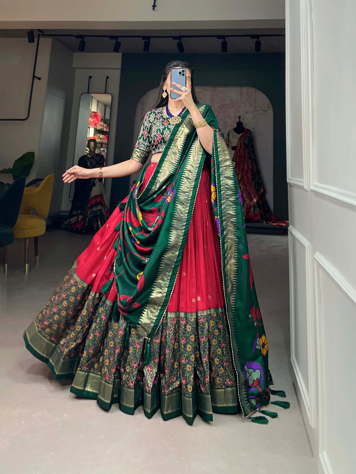 Designer Semi-Stitched Tussar Silk Lehenga Choli | Printed Blouse & Matching Dupatta | Elegant for Wedding, Festival, Reception & Party