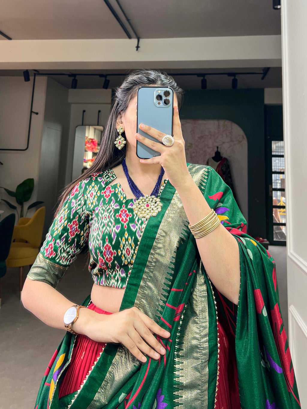 Designer Semi-Stitched Tussar Silk Lehenga Choli | Printed Blouse & Matching Dupatta | Elegant for Wedding, Festival, Reception & Party