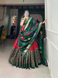 Designer Semi-Stitched Tussar Silk Lehenga Choli | Printed Blouse & Matching Dupatta | Elegant for Wedding, Festival, Reception & Party