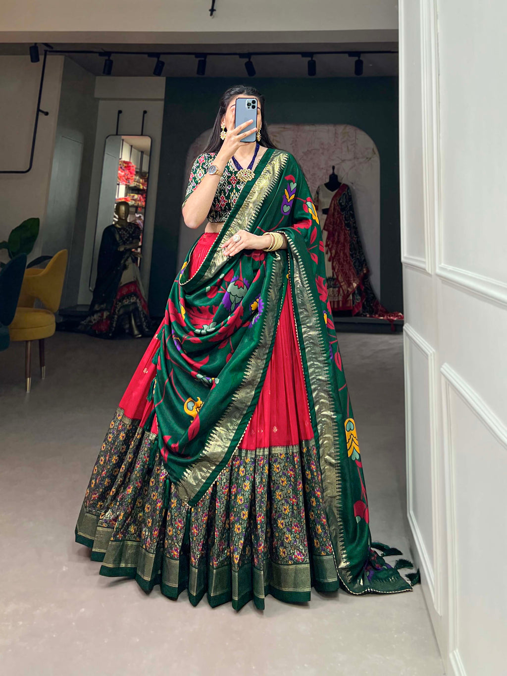 Designer Semi-Stitched Tussar Silk Lehenga Choli | Printed Blouse & Matching Dupatta | Elegant for Wedding, Festival, Reception & Party