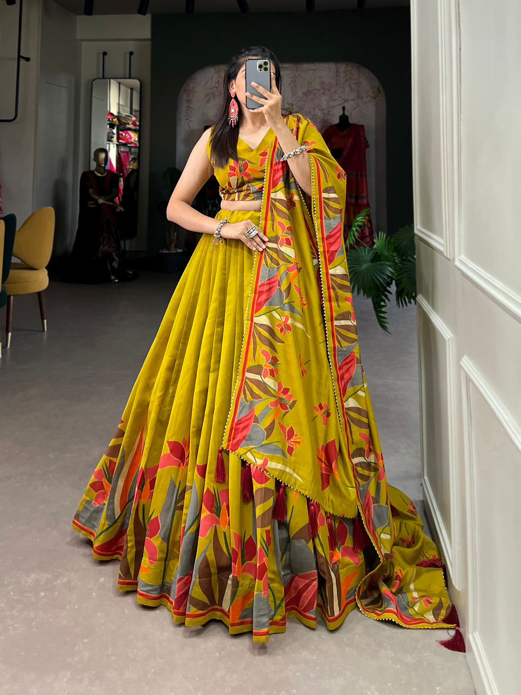 Women's Designer Semi-Stitched Tussar Silk Lehenga Choli | Printed Blouse & Matching Dupatta | Elegant for Wedding, Festival, Reception & Party