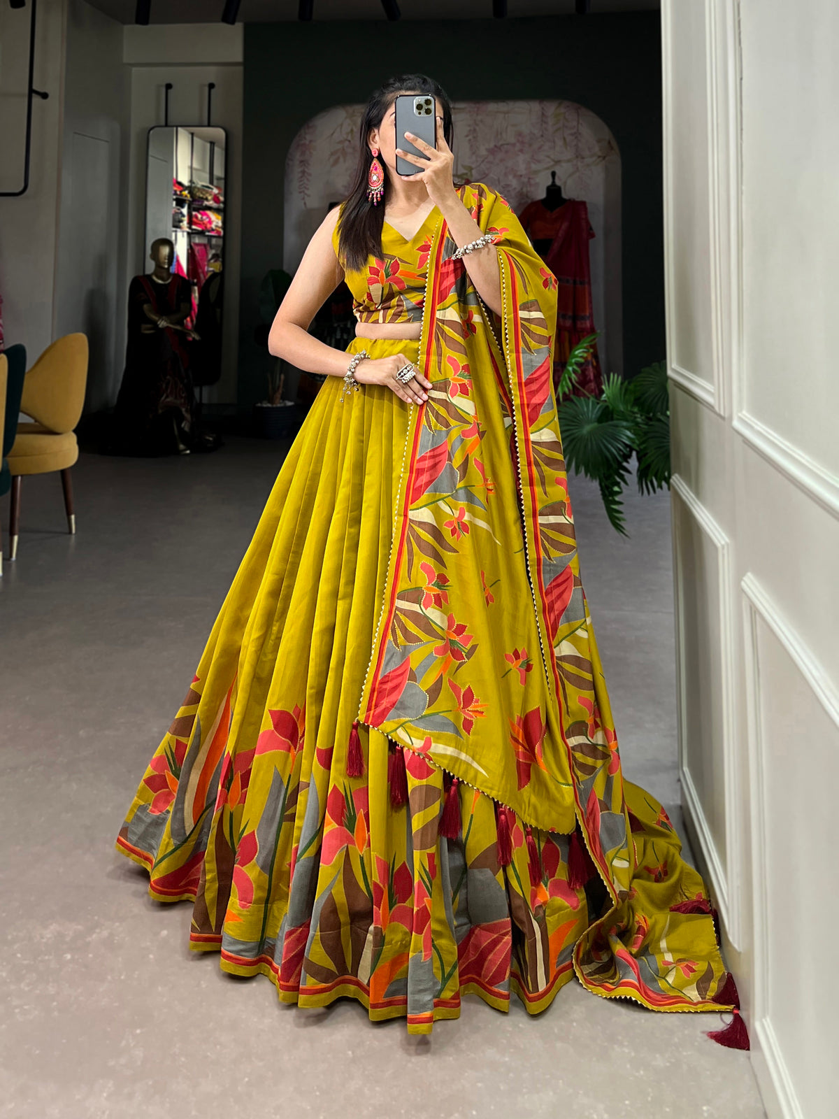 Women's Designer Semi-Stitched Tussar Silk Lehenga Choli | Printed Blouse & Matching Dupatta | Elegant for Wedding, Festival, Reception & Party
