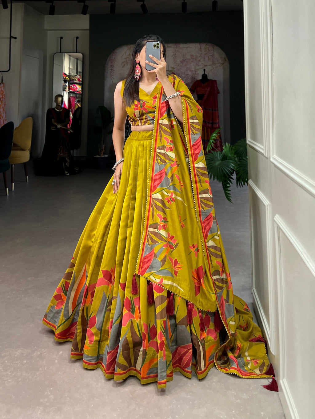 Women's Designer Semi-Stitched Tussar Silk Lehenga Choli | Printed Blouse & Matching Dupatta | Elegant for Wedding, Festival, Reception & Party