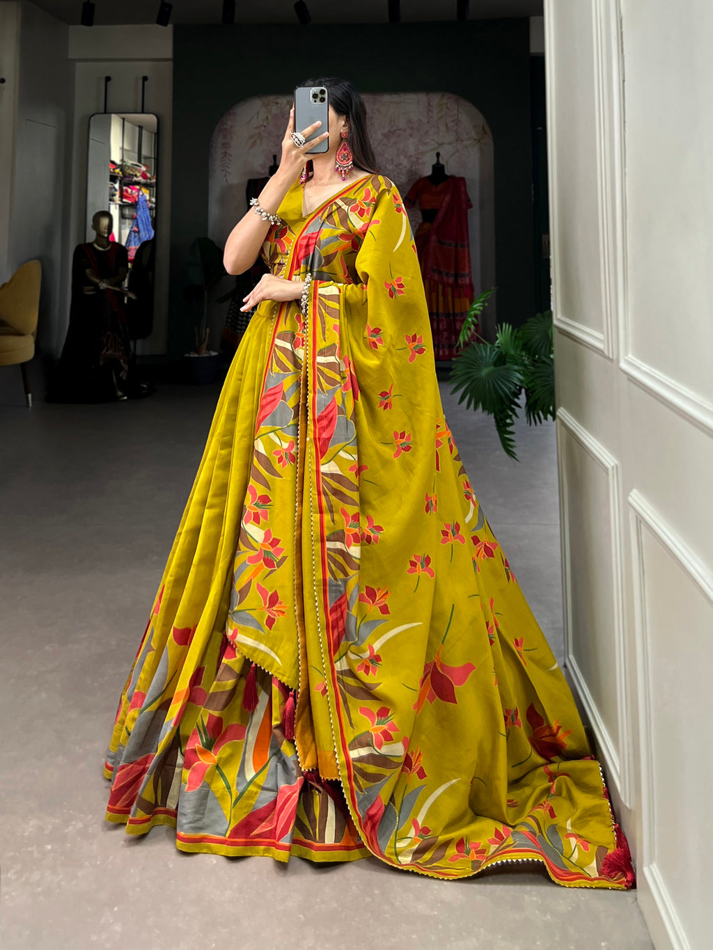 Women's Designer Semi-Stitched Tussar Silk Lehenga Choli | Printed Blouse & Matching Dupatta | Elegant for Wedding, Festival, Reception & Party