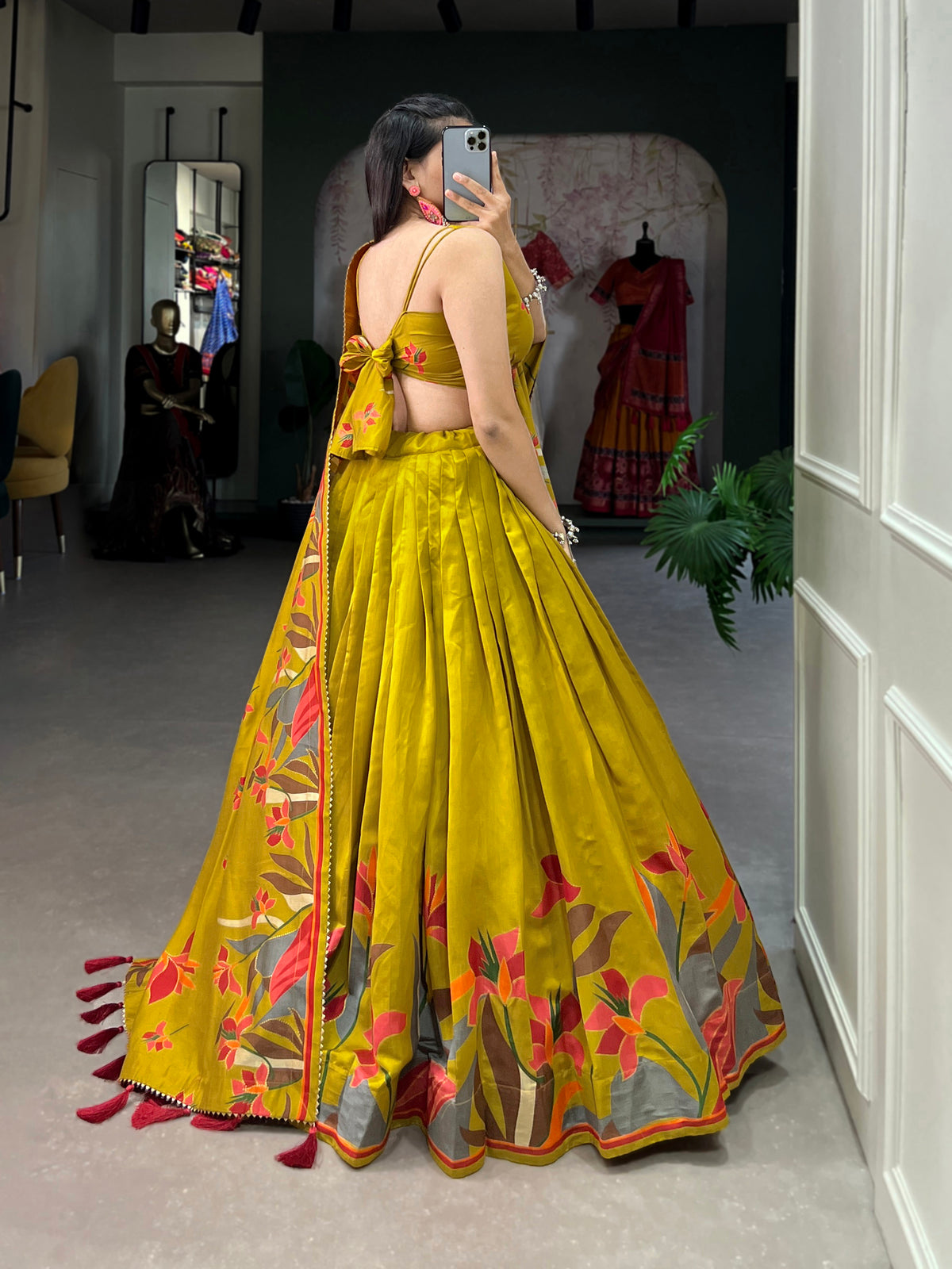 Women's Designer Semi-Stitched Tussar Silk Lehenga Choli | Printed Blouse & Matching Dupatta | Elegant for Wedding, Festival, Reception & Party