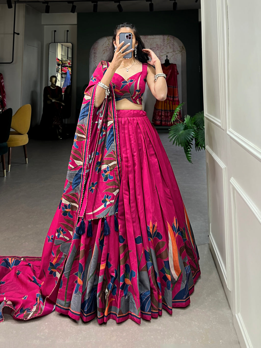 Women's Designer Semi-Stitched Tussar Silk Lehenga Choli | Printed Blouse & Matching Dupatta | Elegant for Wedding, Festival, Reception & Party