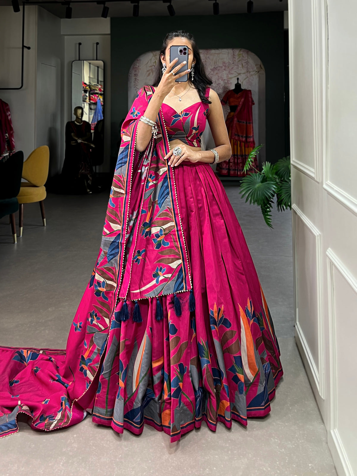 Women's Designer Semi-Stitched Tussar Silk Lehenga Choli | Printed Blouse & Matching Dupatta | Elegant for Wedding, Festival, Reception & Party