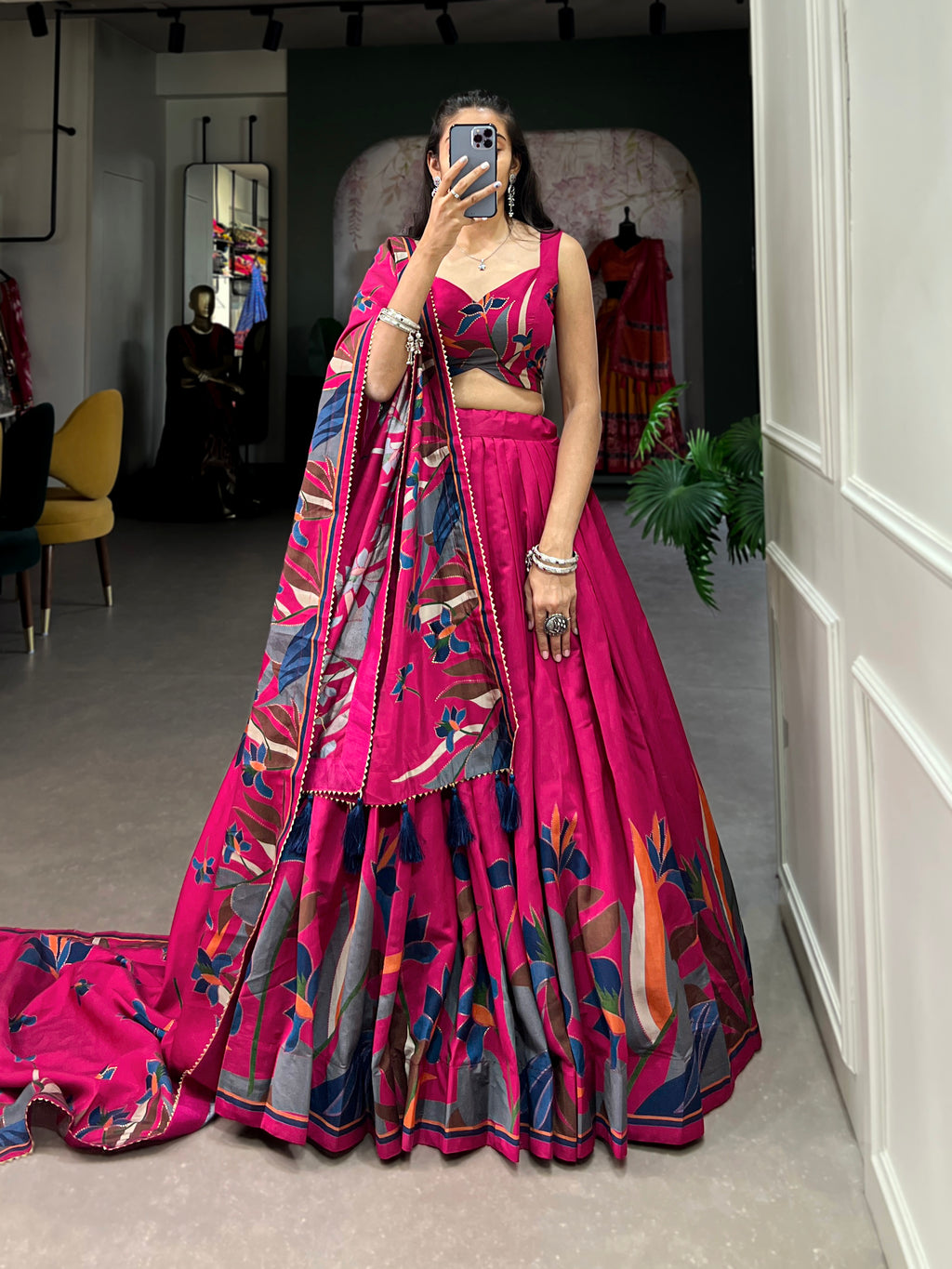 Women's Designer Semi-Stitched Tussar Silk Lehenga Choli | Printed Blouse & Matching Dupatta | Elegant for Wedding, Festival, Reception & Party
