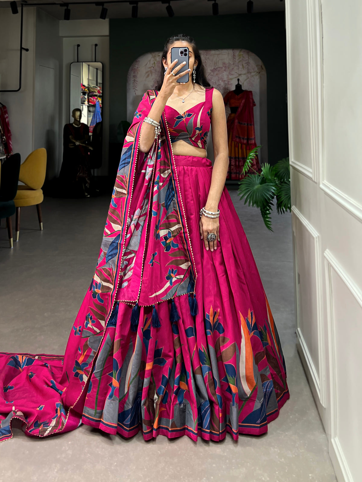 Women's Designer Semi-Stitched Tussar Silk Lehenga Choli | Printed Blouse & Matching Dupatta | Elegant for Wedding, Festival, Reception & Party