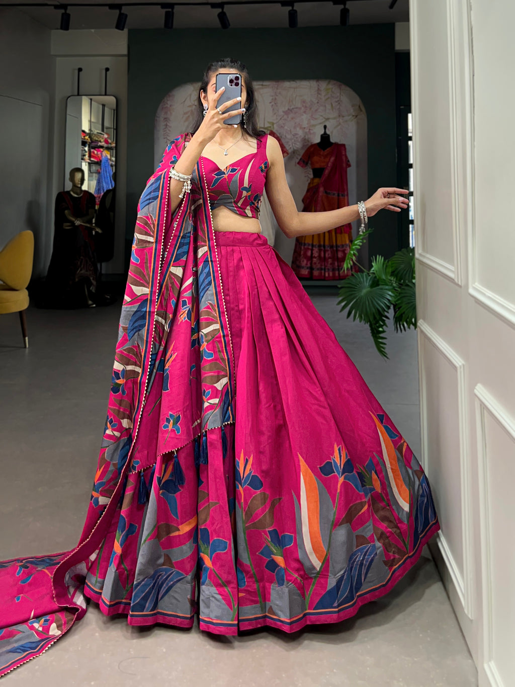 Women's Designer Semi-Stitched Tussar Silk Lehenga Choli | Printed Blouse & Matching Dupatta | Elegant for Wedding, Festival, Reception & Party