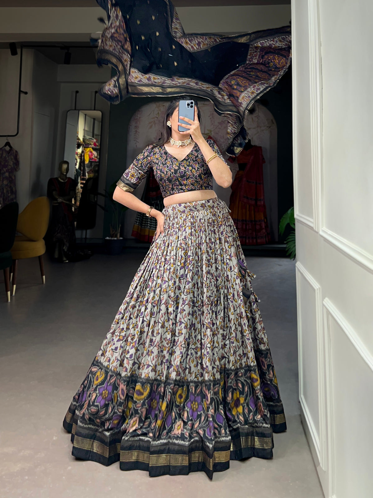 Women's Designer Semi-Stitched Tussar Silk Lehenga Choli | Printed Blouse & Matching Dupatta | Elegant for Wedding, Festival, Reception & Party