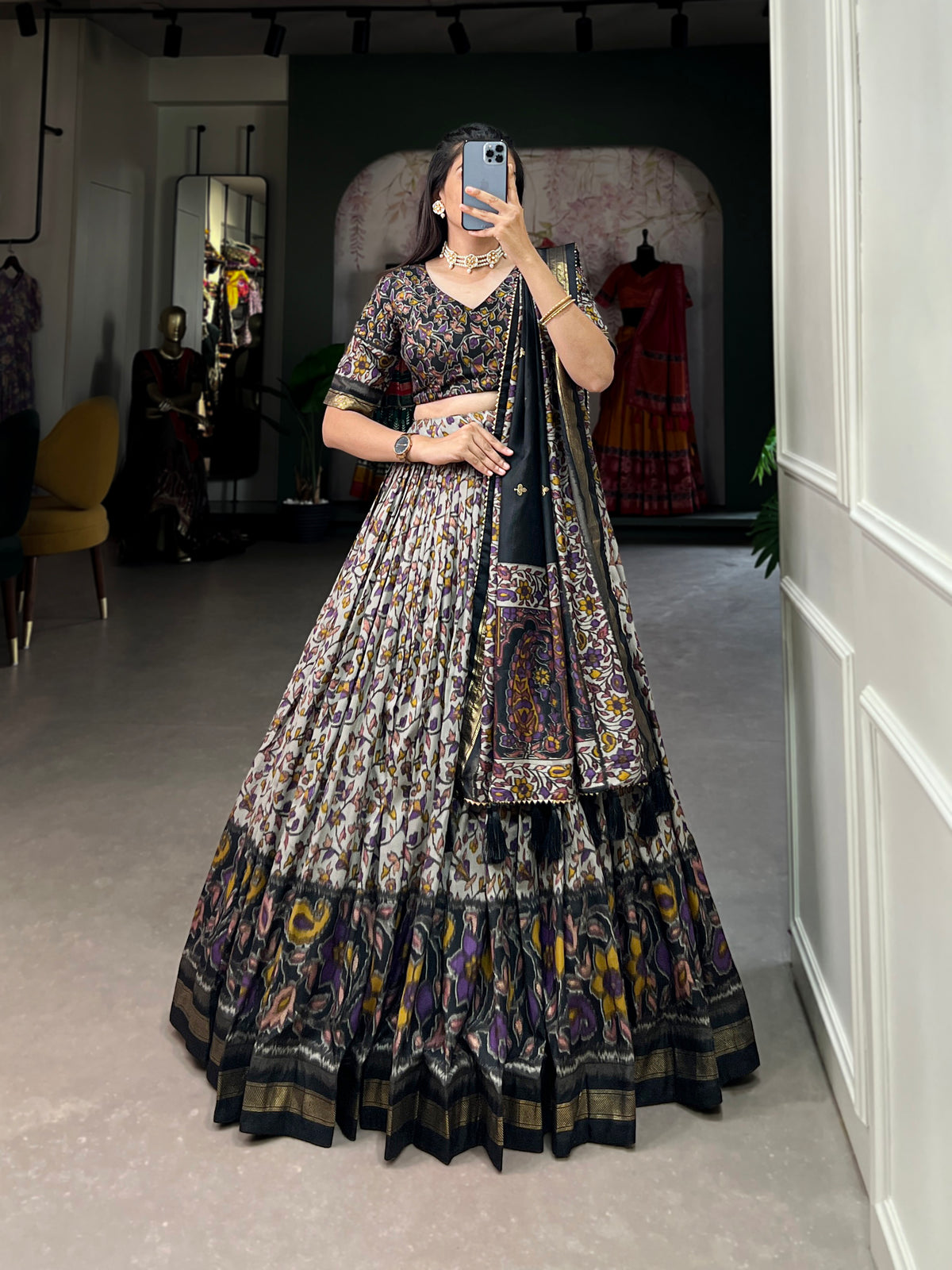 Women's Designer Semi-Stitched Tussar Silk Lehenga Choli | Printed Blouse & Matching Dupatta | Elegant for Wedding, Festival, Reception & Party