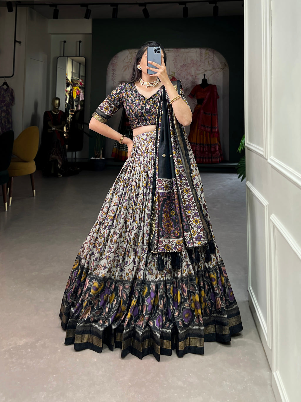 Women's Designer Semi-Stitched Tussar Silk Lehenga Choli | Printed Blouse & Matching Dupatta | Elegant for Wedding, Festival, Reception & Party