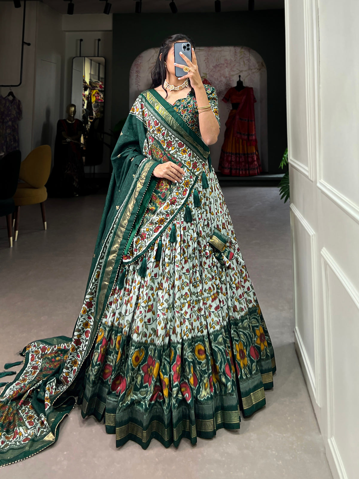Women's Designer Semi-Stitched Tussar Silk Lehenga Choli | Printed Blouse & Matching Dupatta | Elegant for Wedding, Festival, Reception & Party