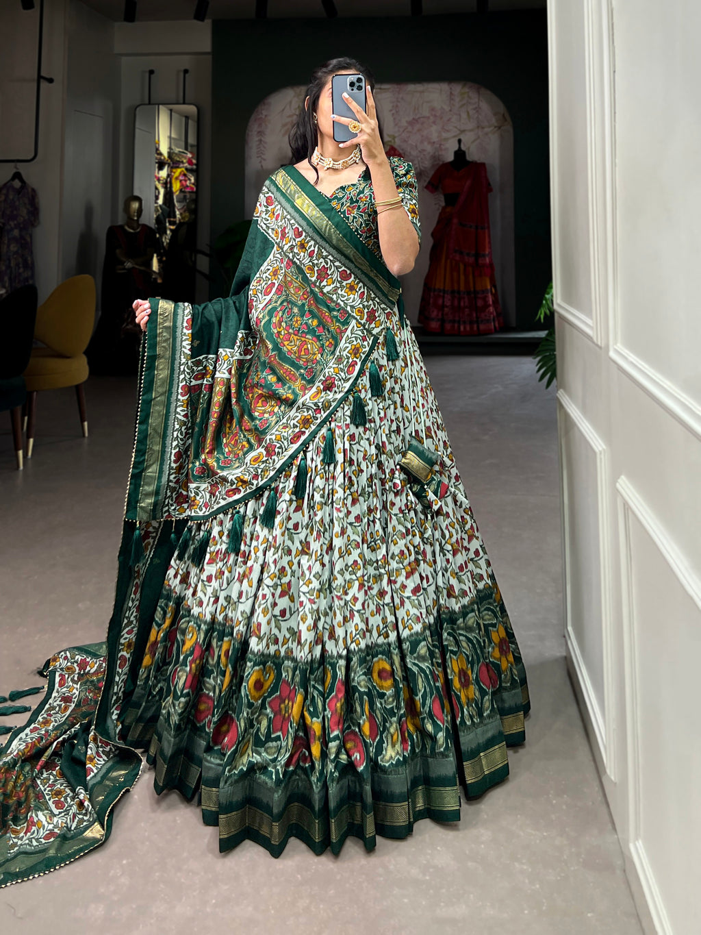 Women's Designer Semi-Stitched Tussar Silk Lehenga Choli | Printed Blouse & Matching Dupatta | Elegant for Wedding, Festival, Reception & Party