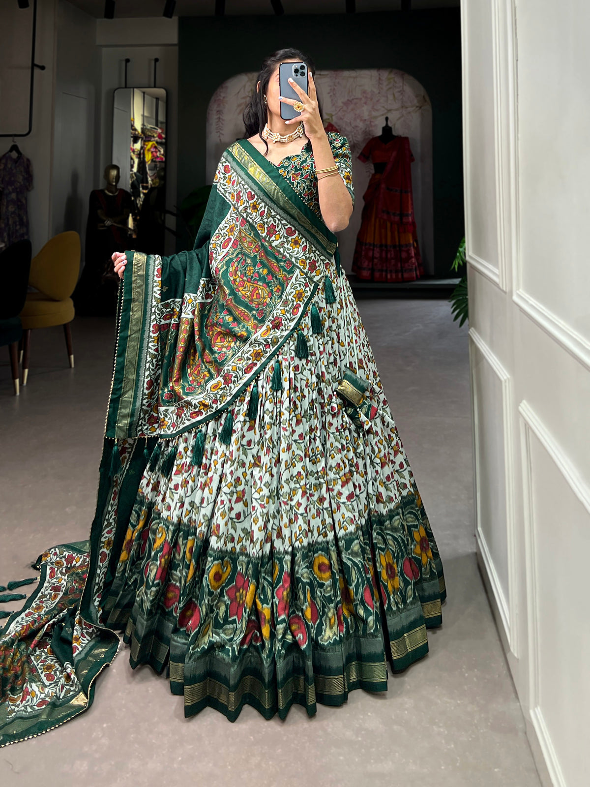 Women's Designer Semi-Stitched Tussar Silk Lehenga Choli | Printed Blouse & Matching Dupatta | Elegant for Wedding, Festival, Reception & Party