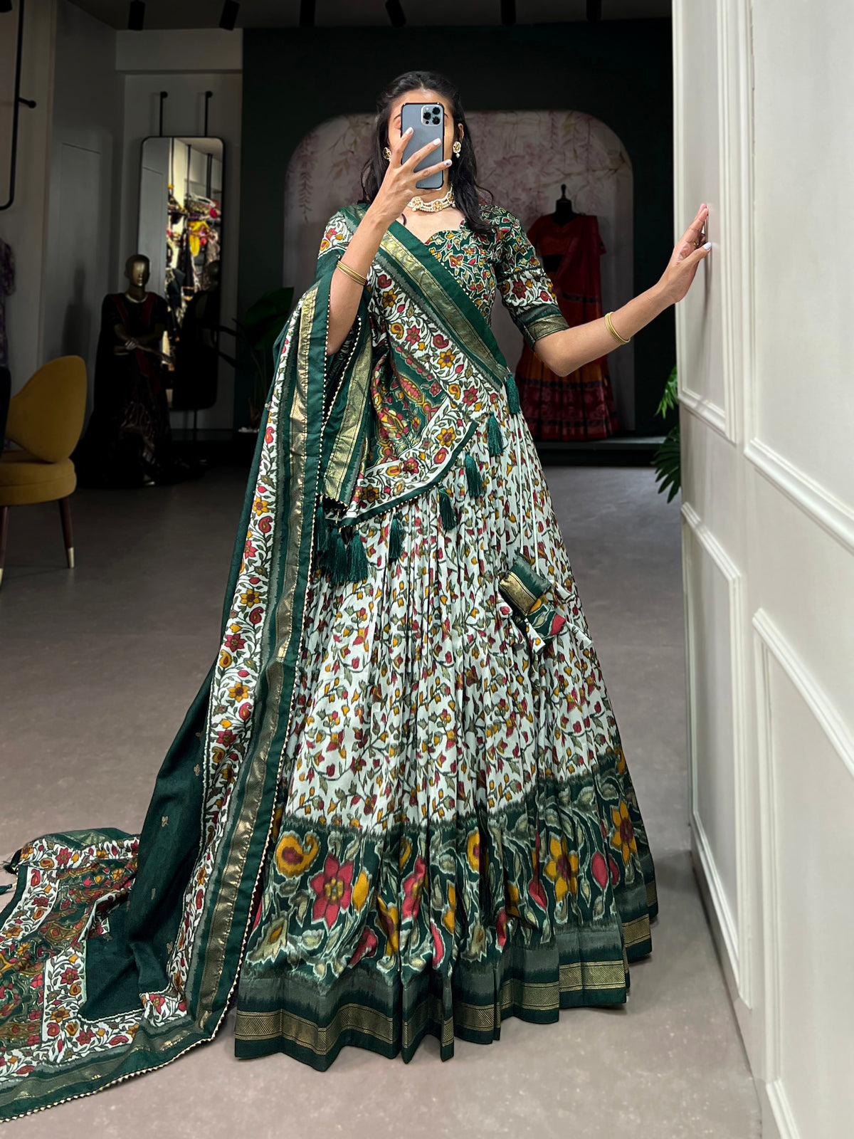 Women's Designer Semi-Stitched Tussar Silk Lehenga Choli | Printed Blouse & Matching Dupatta | Elegant for Wedding, Festival, Reception & Party