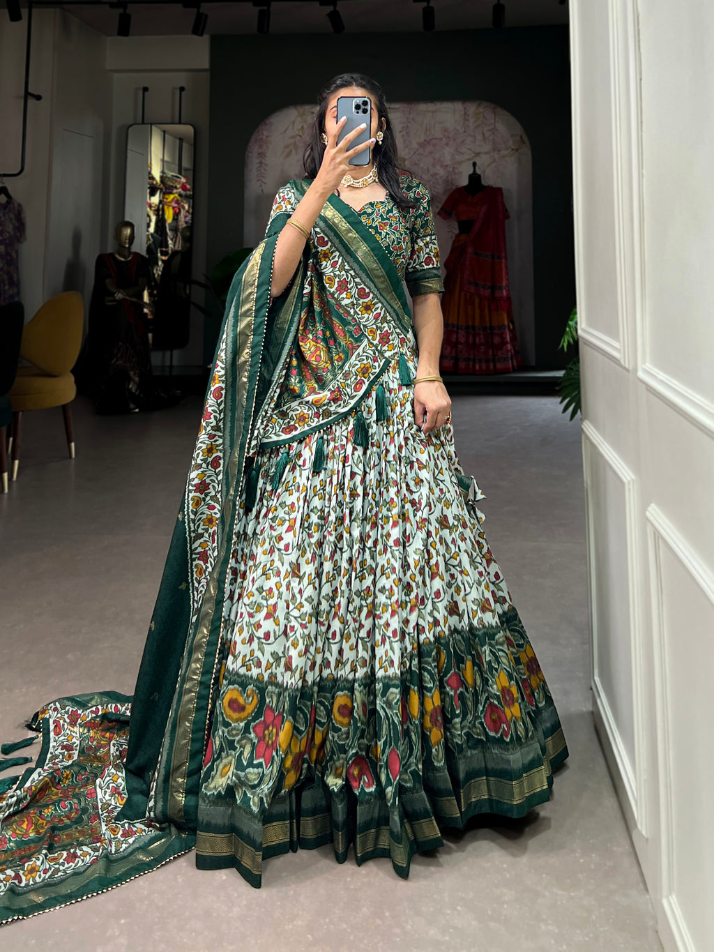 Women's Designer Semi-Stitched Tussar Silk Lehenga Choli | Printed Blouse & Matching Dupatta | Elegant for Wedding, Festival, Reception & Party