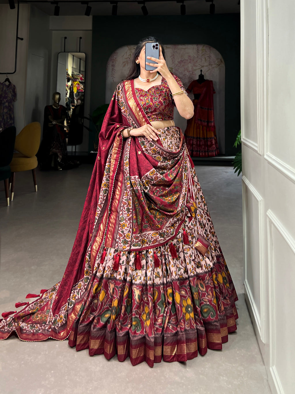 Women's Designer Semi-Stitched Tussar Silk Lehenga Choli | Printed Blouse & Matching Dupatta | Elegant for Wedding, Festival, Reception & Party