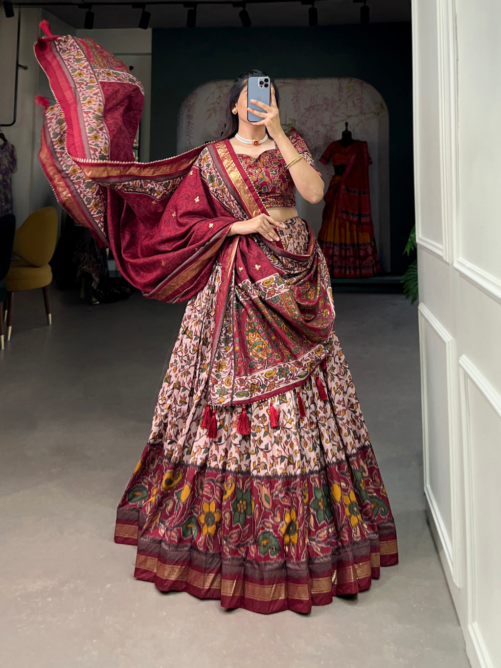 Women's Designer Semi-Stitched Tussar Silk Lehenga Choli | Printed Blouse & Matching Dupatta | Elegant for Wedding, Festival, Reception & Party
