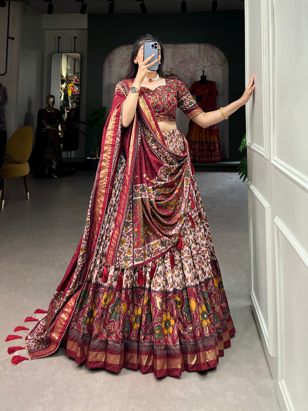 Women's Designer Semi-Stitched Tussar Silk Lehenga Choli | Printed Blouse & Matching Dupatta | Elegant for Wedding, Festival, Reception & Party