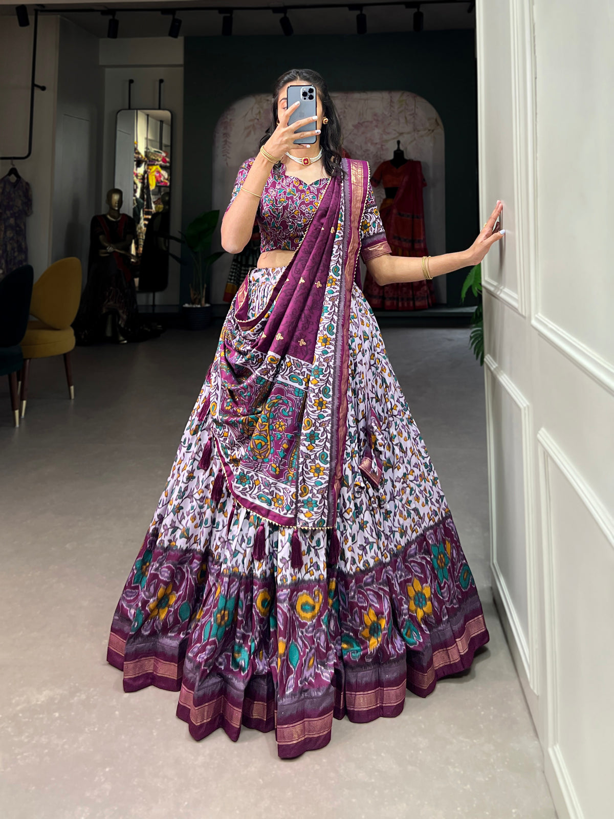 Women's Designer Semi-Stitched Tussar Silk Lehenga Choli | Printed Blouse & Matching Dupatta | Elegant for Wedding, Festival, Reception & Party