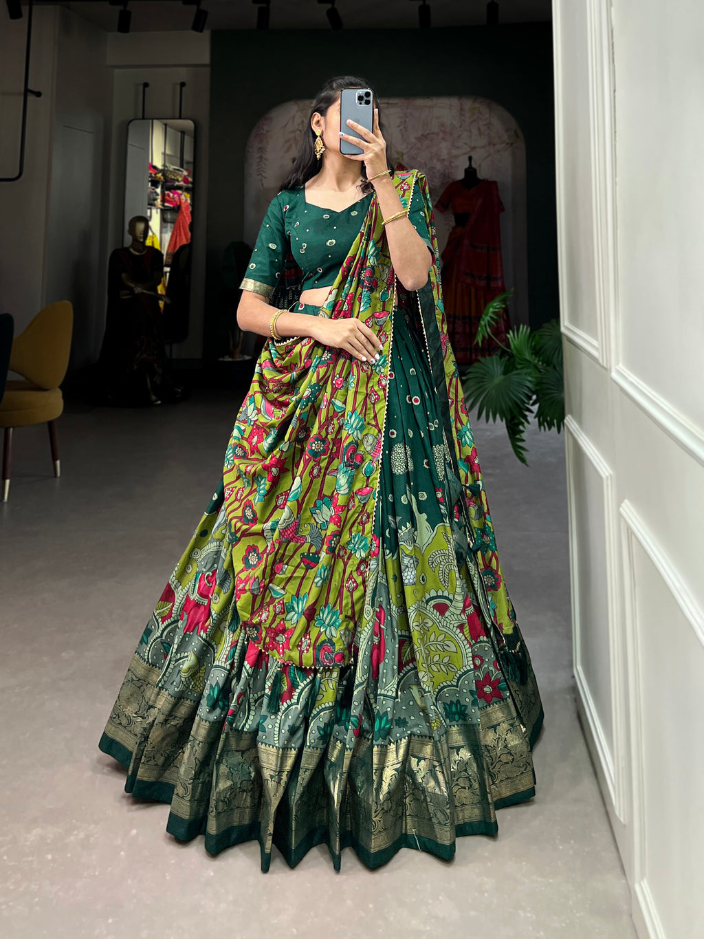 Designer Semi-Stitched Tussar Silk Lehenga Choli | Printed Blouse & Matching Dupatta | Elegant for Wedding, Festival, Reception & Party