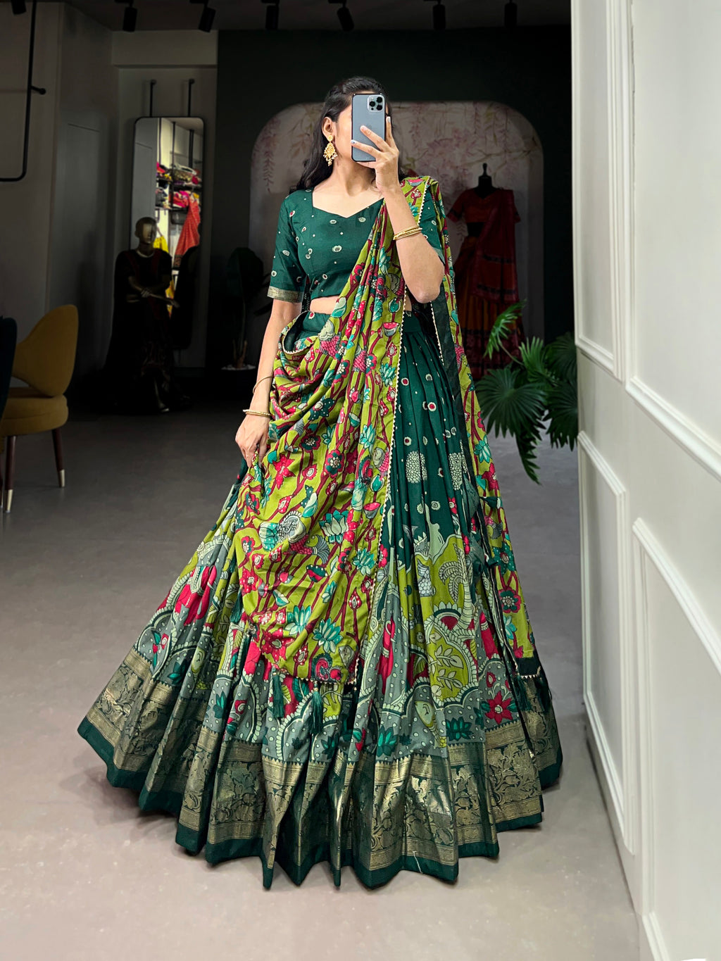 Designer Semi-Stitched Tussar Silk Lehenga Choli | Printed Blouse & Matching Dupatta | Elegant for Wedding, Festival, Reception & Party