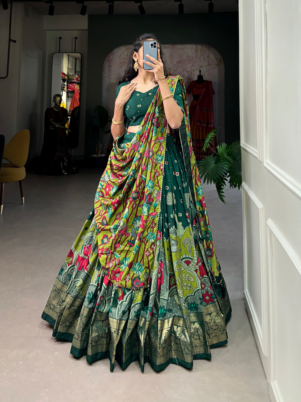 Designer Semi-Stitched Tussar Silk Lehenga Choli | Printed Blouse & Matching Dupatta | Elegant for Wedding, Festival, Reception & Party