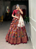 Designer Semi-Stitched Tussar Silk Lehenga Choli | Printed Blouse & Matching Dupatta | Elegant for Wedding, Festival, Reception & Party