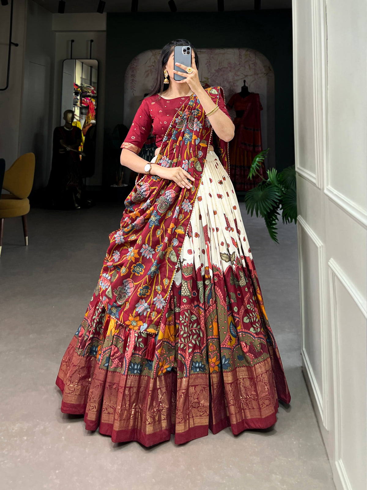 Designer Semi-Stitched Tussar Silk Lehenga Choli | Printed Blouse & Matching Dupatta | Elegant for Wedding, Festival, Reception & Party