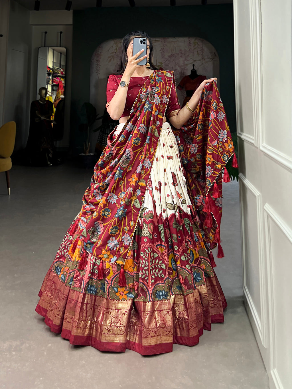 Designer Semi-Stitched Tussar Silk Lehenga Choli | Printed Blouse & Matching Dupatta | Elegant for Wedding, Festival, Reception & Party