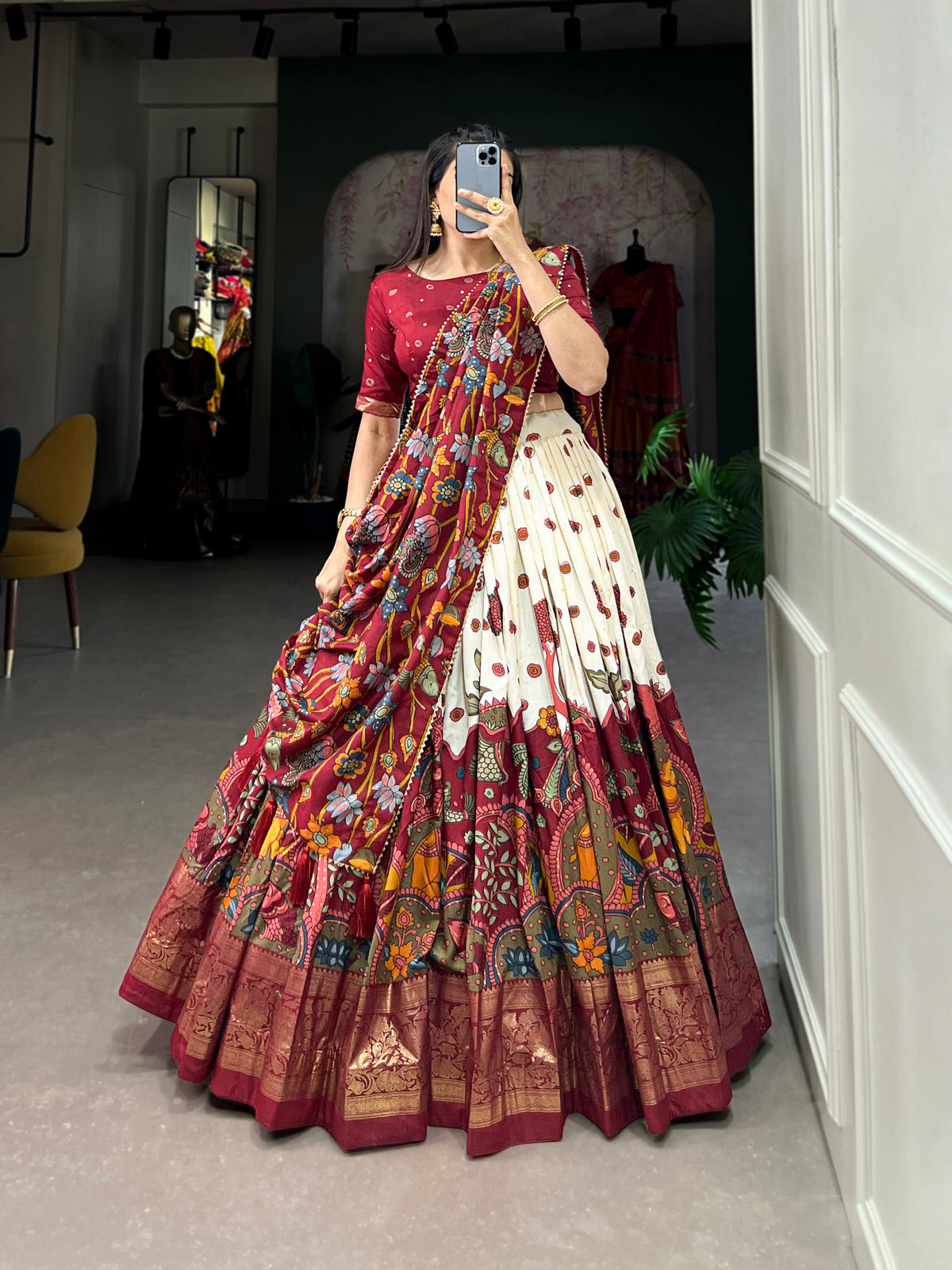 Designer Semi-Stitched Tussar Silk Lehenga Choli | Printed Blouse & Matching Dupatta | Elegant for Wedding, Festival, Reception & Party