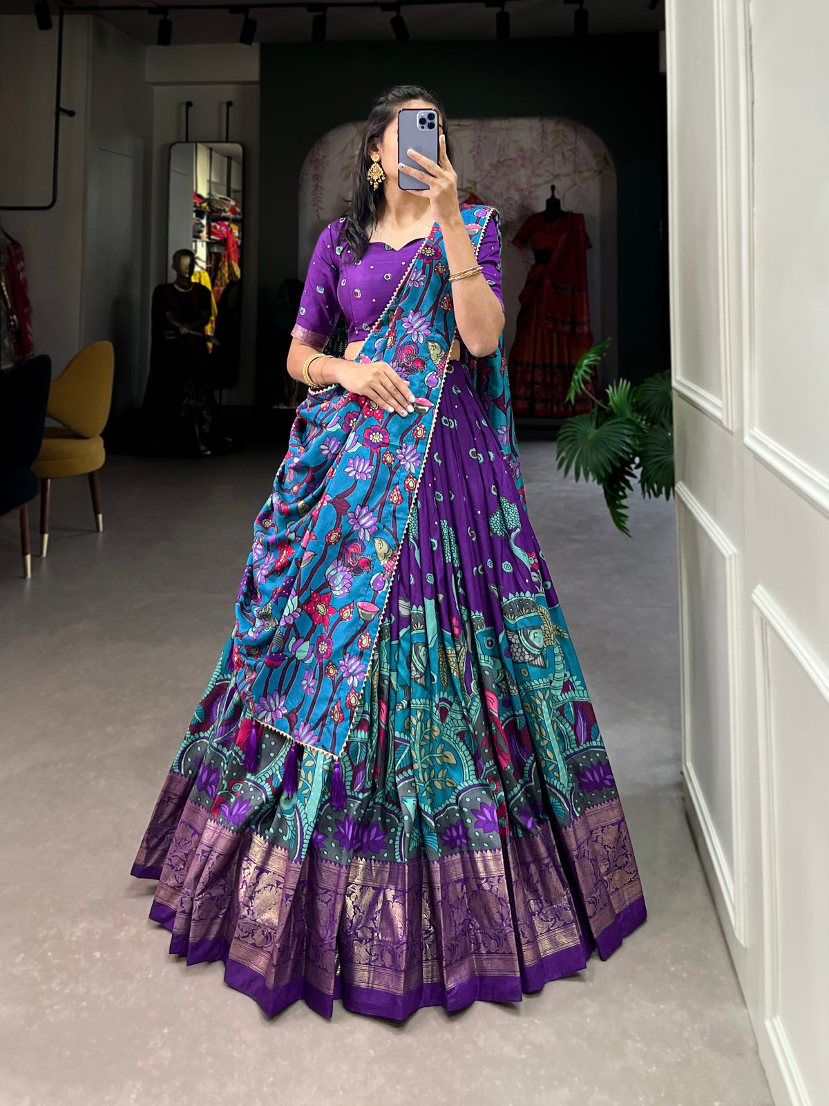 Designer Semi-Stitched Tussar Silk Lehenga Choli | Printed Blouse & Matching Dupatta | Elegant for Wedding, Festival, Reception & Party