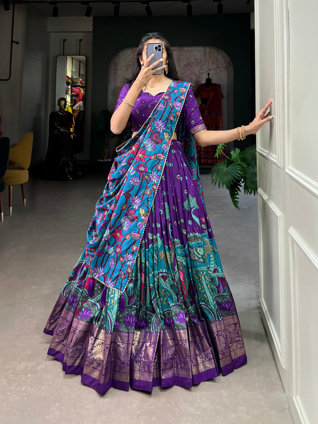 Designer Semi-Stitched Tussar Silk Lehenga Choli | Printed Blouse & Matching Dupatta | Elegant for Wedding, Festival, Reception & Party