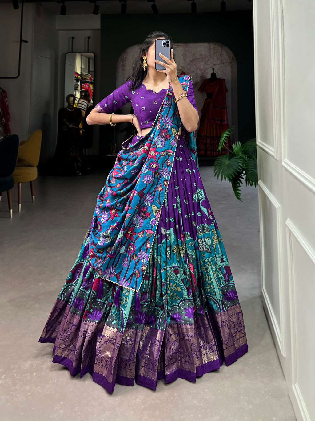 Designer Semi-Stitched Tussar Silk Lehenga Choli | Printed Blouse & Matching Dupatta | Elegant for Wedding, Festival, Reception & Party