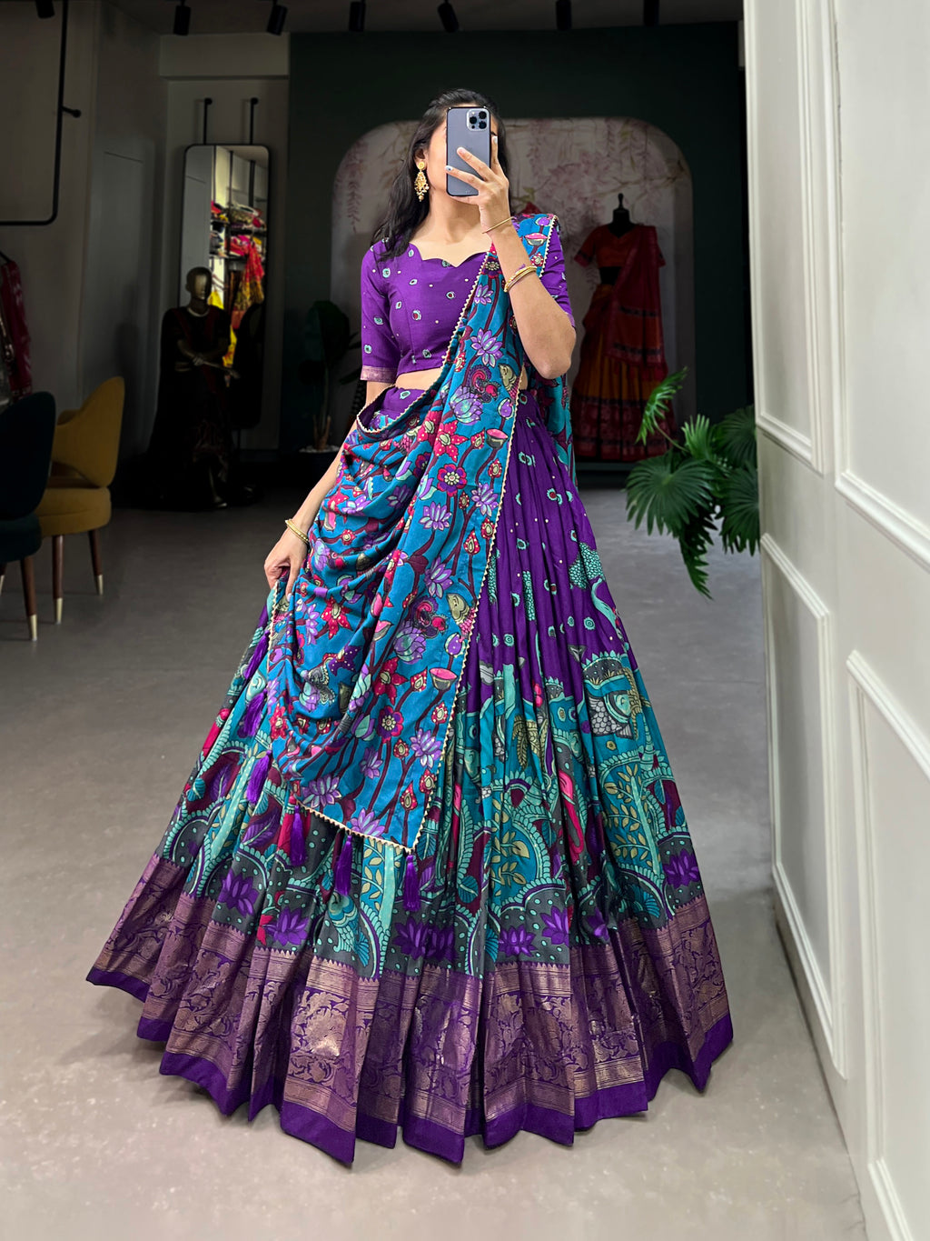 Designer Semi-Stitched Tussar Silk Lehenga Choli | Printed Blouse & Matching Dupatta | Elegant for Wedding, Festival, Reception & Party