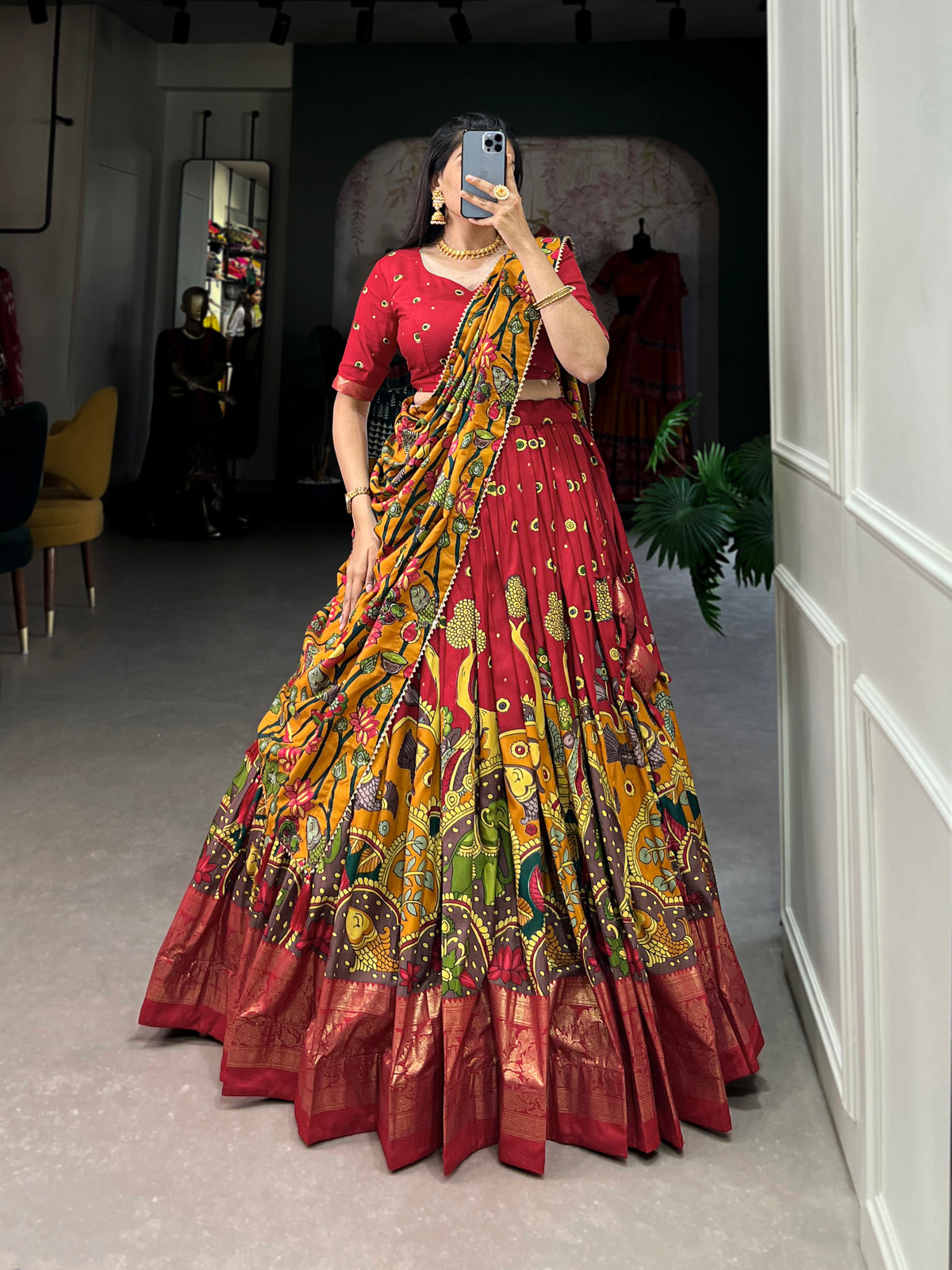 Designer Semi-Stitched Tussar Silk Lehenga Choli | Printed Blouse & Matching Dupatta | Elegant for Wedding, Festival, Reception & Party
