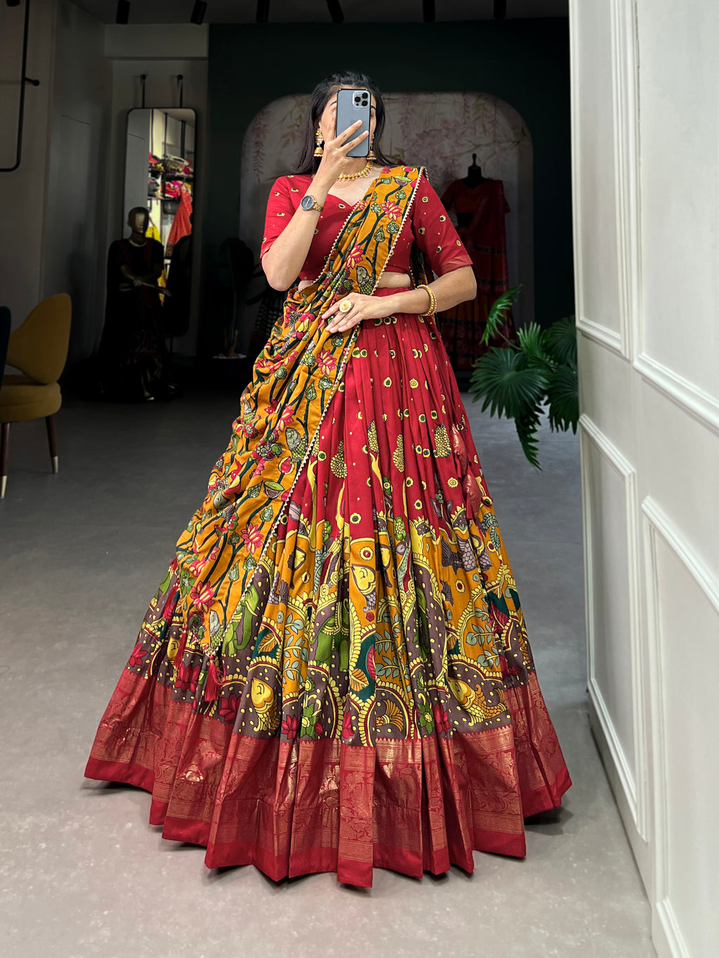 Designer Semi-Stitched Tussar Silk Lehenga Choli | Printed Blouse & Matching Dupatta | Elegant for Wedding, Festival, Reception & Party