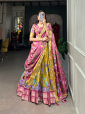 Designer Semi-Stitched Tussar Silk Lehenga Choli | Printed Blouse & Matching Dupatta | Elegant for Wedding, Festival, Reception & Party