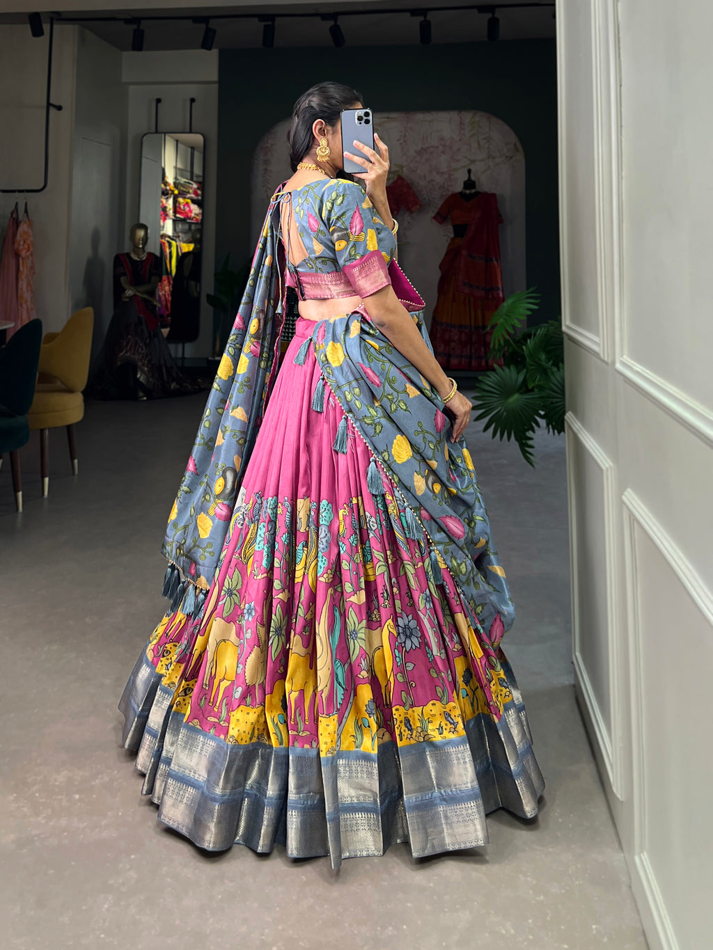 Designer Semi-Stitched Tussar Silk Lehenga Choli | Printed Blouse & Matching Dupatta | Elegant for Wedding, Festival, Reception & Party