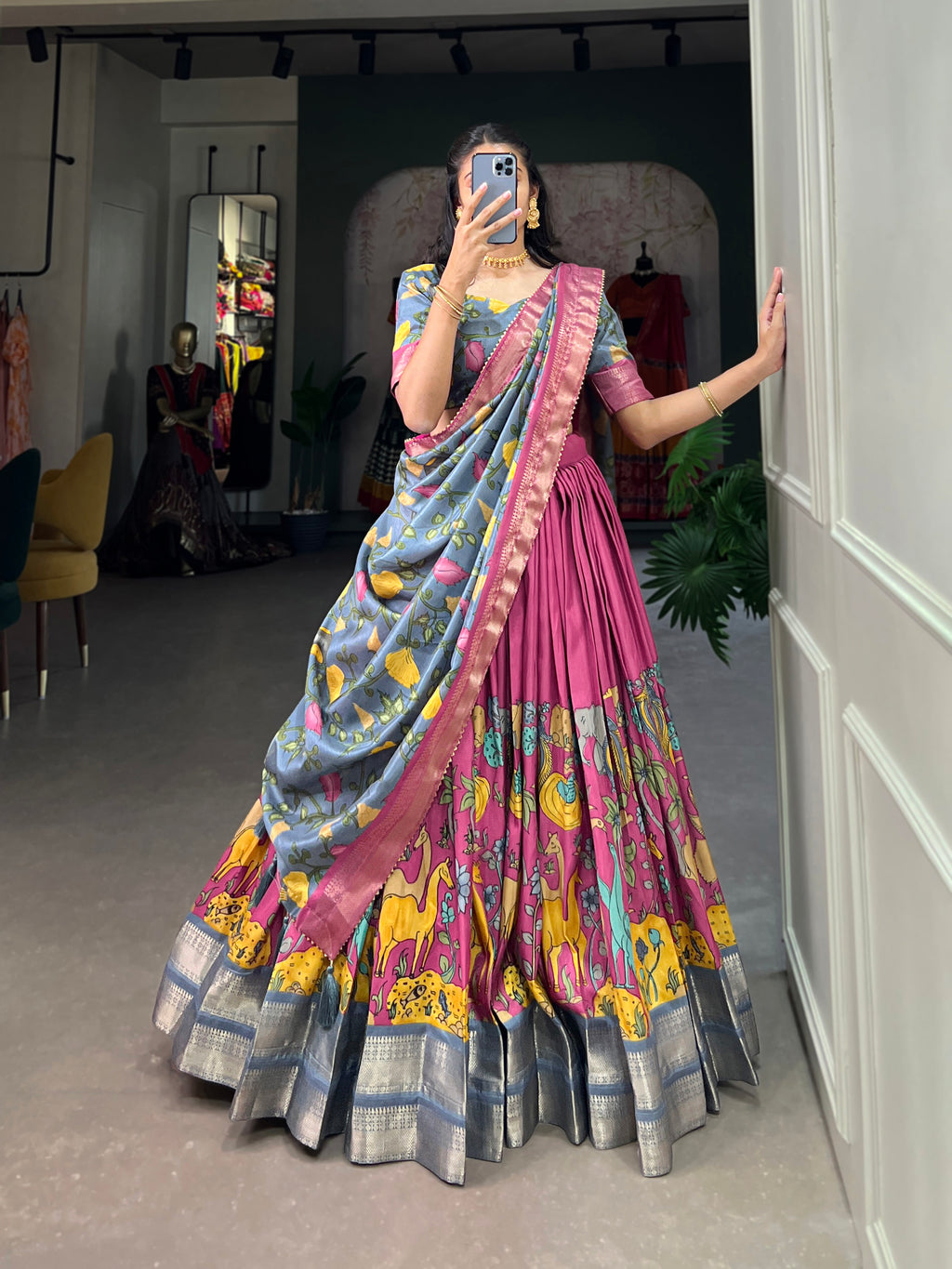 Designer Semi-Stitched Tussar Silk Lehenga Choli | Printed Blouse & Matching Dupatta | Elegant for Wedding, Festival, Reception & Party
